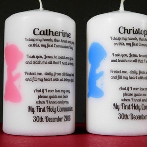 Personalised Holy Communion Candle Gift | Pink or Blue Communion Gift | Custom Girl Boy Design Any Name Candle Gift | Holy Communion | A015