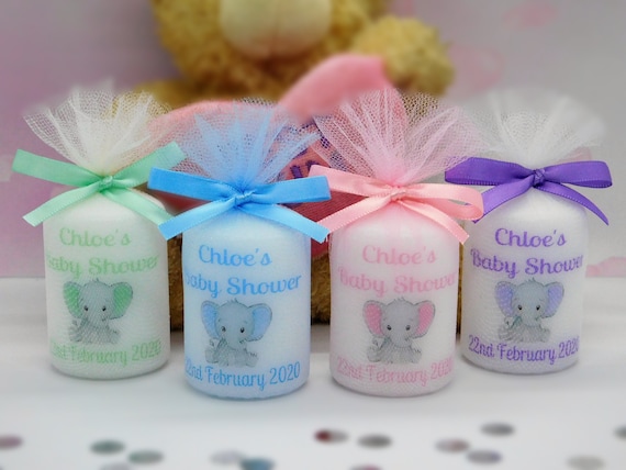 Personalised Candle Tea light Baby Shower Favours Gift With Cute Elephant pk 15 