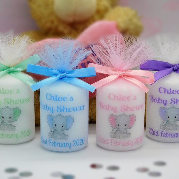 Personalised 6cm Elephant Baby Shower Candle Favours | Custom Baby Shower Thank You Gift | Cute Elephant Baby Shower Favour | Pk 10 F001