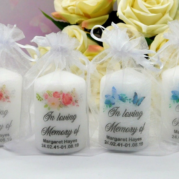 Memorial Remembrance In Loving Memory Of Candle Favour Butterfly Or Flower Design Personalised 6cm x 4cm Pack 10