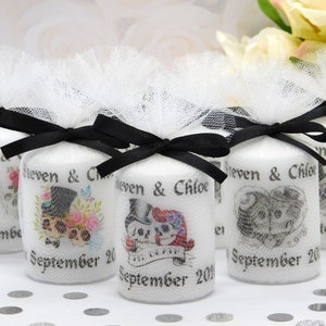 Personalised Gothic Wedding, Any Event Candle Favours Choice Of Six 6cm x 4cm Any colour satin bows Pack 10