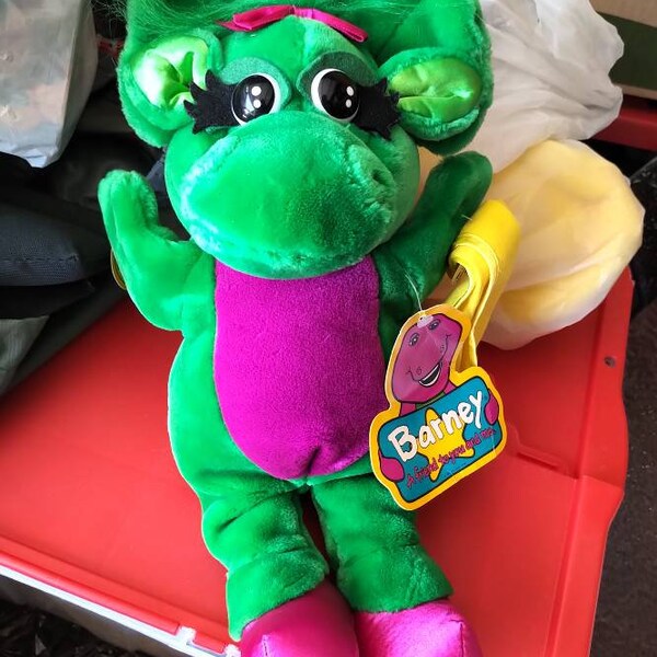 1992 Baby Bop Plush Puppet with Yellow Blanket from Barney Lyons 10" Stuffed Toy Dinosaur with TAGS