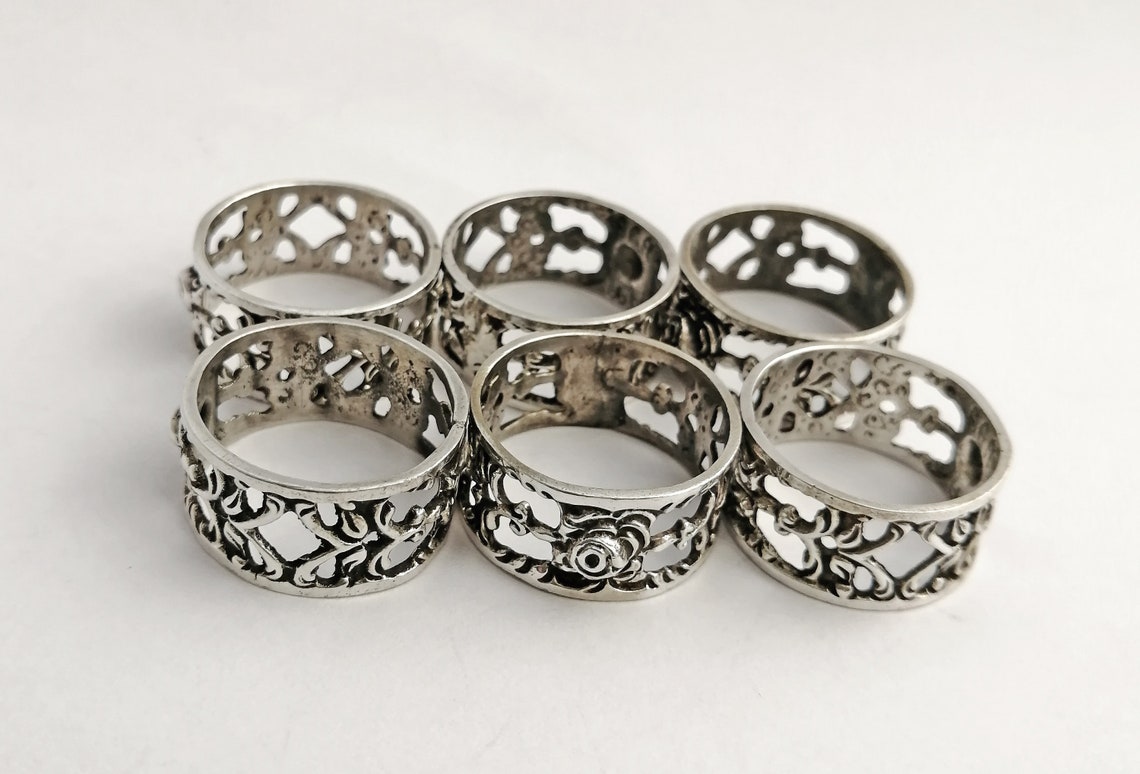 Vintage German .835 Silver Pierced Napkin Rings with Rose Etsy