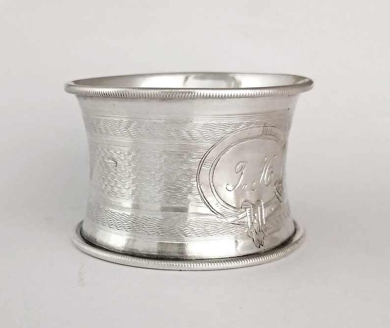 French Sterling Silver Napkin Ring Guilloche Decoration Single French