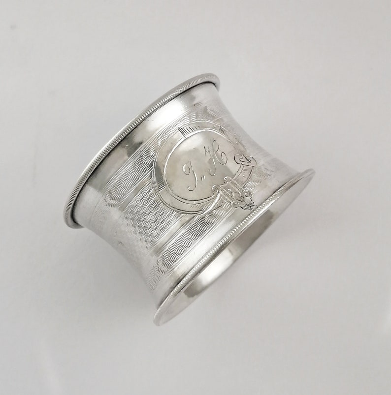French Sterling Silver Napkin Ring Guilloche Decoration Single French
