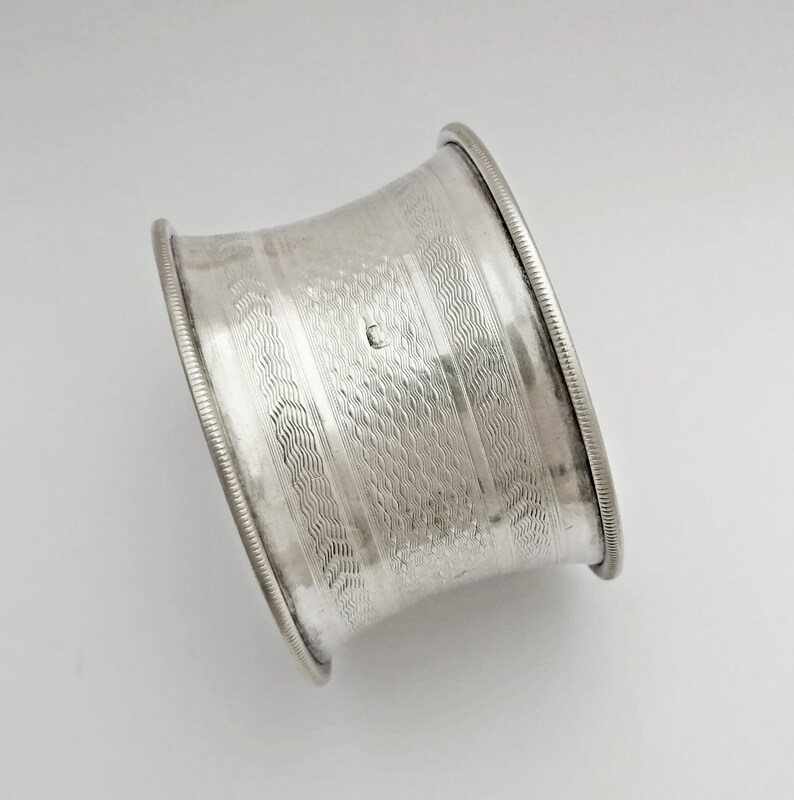 French Sterling Silver Napkin Ring Guilloche Decoration Single French