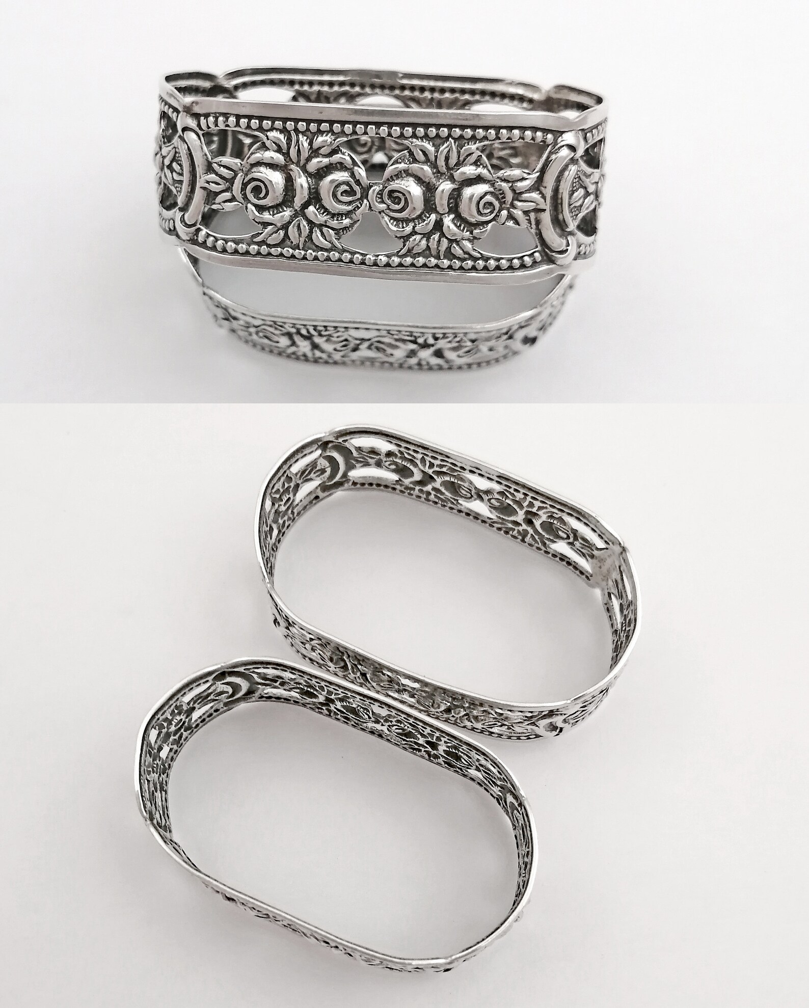 German .835 Solid Silver Oval Napkin Rings with Rose Etsy