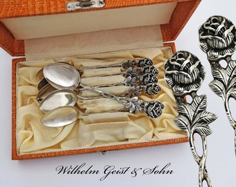 Boxed German .800 Solid Silver Spoons - 6pc - Hildesheimer Rose