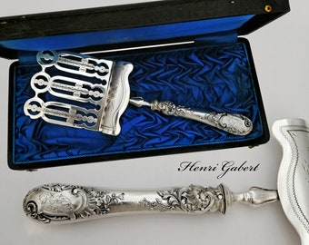 Boxed French Sterling Silver Handled Asparagus Server - Rococo decor