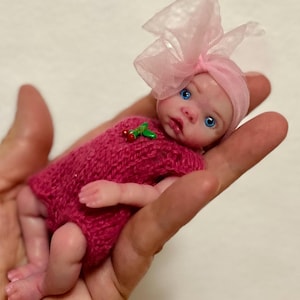 Mini silicone baby doll 5 inch full body Olivia (13cm), handmade mini reborn, painted,  open eyes, open mouth with pacifier by Kovalevadoll