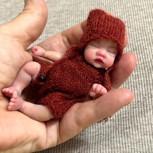 Silicone baby doll  4 inch Amelia (10cm). mini baby  full body silicone , painted , open mouth, mini reborn babies by Kovalevadoll