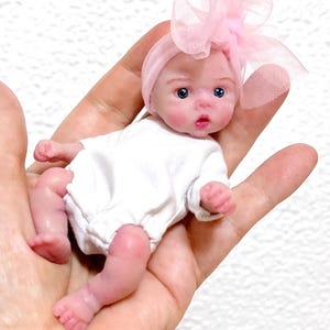 Mini silicone baby doll girl 5 inch Alice, painted, open eyes, open mouth , silicone reborn baby, as real baby, miniature silicone doll
