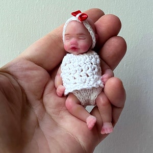 Tiny silicone baby doll 2,8 inch full body Rose , painted,  close eyes, open mouth , mini reborn babies handmade by Kovalevadoll