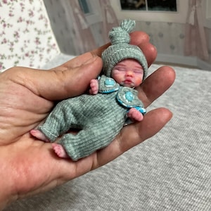 Mini silicone baby boy 3 inch Patric, painted, with handmade pacifier, full silicone baby doll, mini silicone reborn baby boy