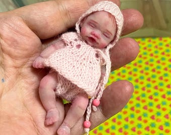 Mini muñeca bebé renacida de silicona de 2,8 pulgadas, cuerpo completo de silicona rosa, pintada, boca abierta, linda muñeca bebé de silicona realista de Kovalevadoll