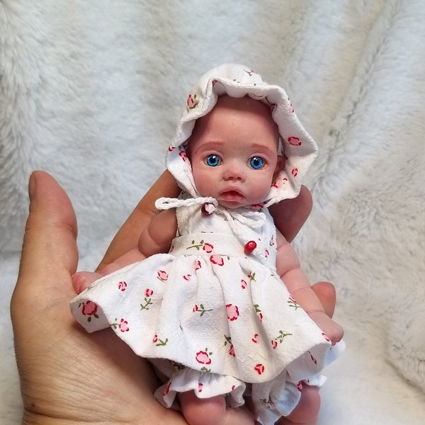 Silicone baby doll  Mia 6.3 inch (16 cm) , mini silicone baby, miniature silicone reborn, painted,   eyes open,  open mouth with pacifier
