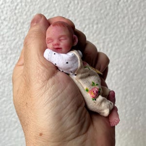 3 inch silicone baby doll girl Nelly,  handmade mini silicone reborn, painted, close eyes, open mouth with handmade pacifier by Kovalevadoll