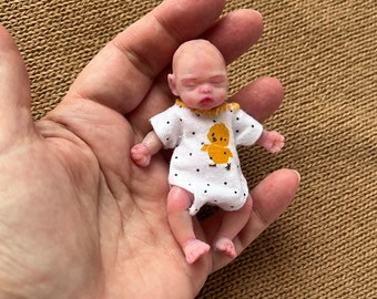 Tiny silicone baby doll 3 inch full body Binki (8cm), painted,  close eyes, open mouth with pacifier and bootle, mini reborn babies