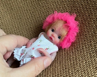 Mini silicone baby doll 5 inch full body Olivia (13cm), painted, rooting hair , open eyes, open mouth with pacifier by Kovalevadoll