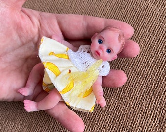 Mini silicone baby doll 4 inch full body Greta (10cm), painted , open eyes, open mouth with pacifier by Kovalevadoll