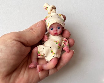 Mini silicone baby doll 4 inch full body Greta (10cm), painted , open eyes, open mouth with pacifier by Kovalevadoll