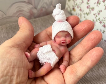 Tiny silicone baby doll 2,8 inch full body Rose , painted,  close eyes, open mouth , mini reborn babies