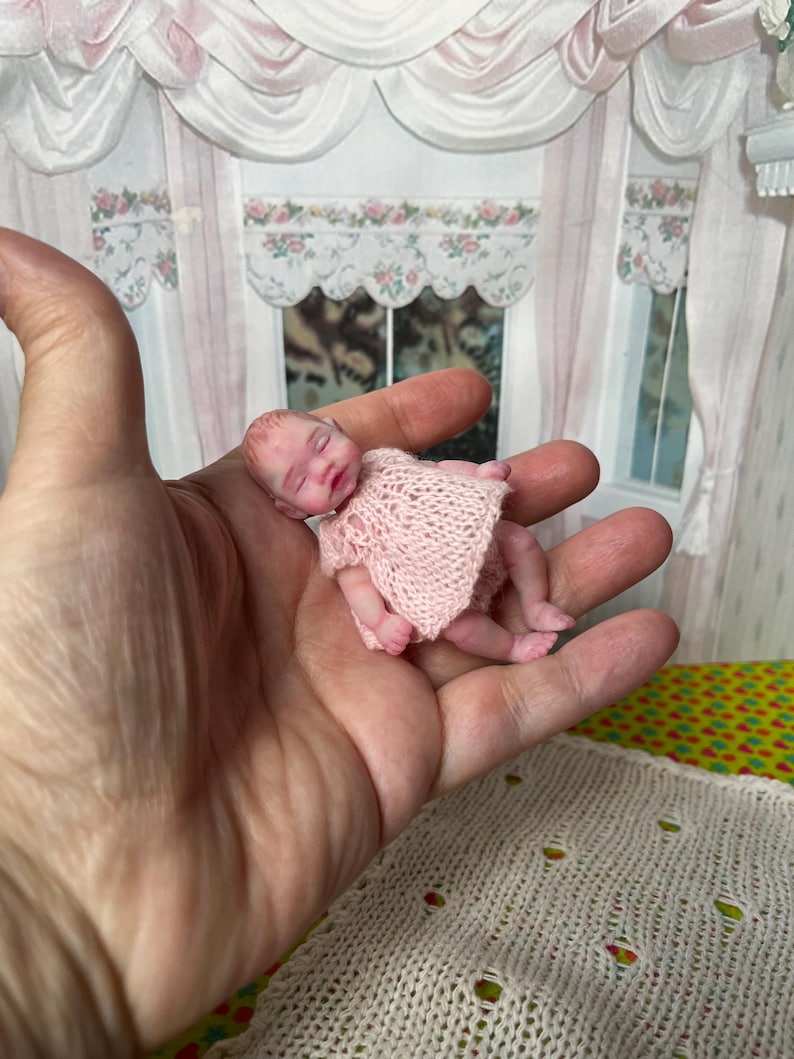Mini silicone reborn baby doll 2,8 inch full body silicone Rose , painted, open mouth , cute realistic silicone baby doll by Kovalevadoll