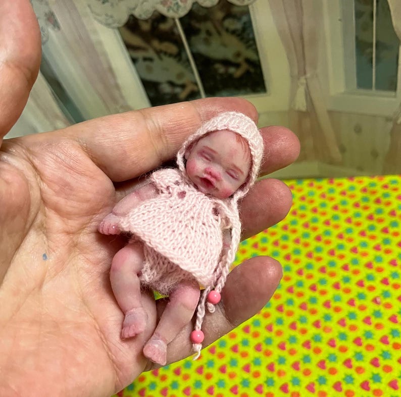 Mini silicone reborn baby doll 2,8 inch full body silicone Rose , painted, open mouth , cute realistic silicone baby doll by Kovalevadoll