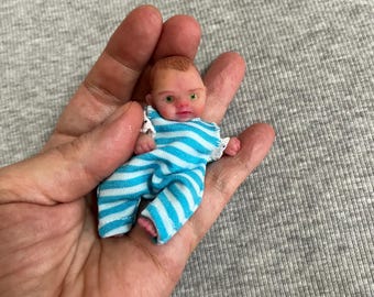 Mini silicone baby doll girl 2,8 in full body Sunny, painted, open eyes, open mouth, smiling, mini silicone reborn handmade by Kovalevadoll
