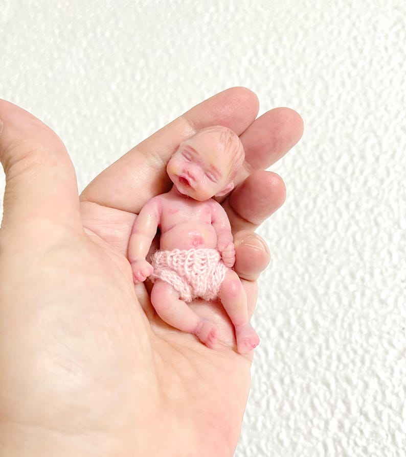 Mini silicone reborn baby doll 2,8 inch full body silicone Rose , painted, open mouth , cute realistic silicone baby doll by Kovalevadoll