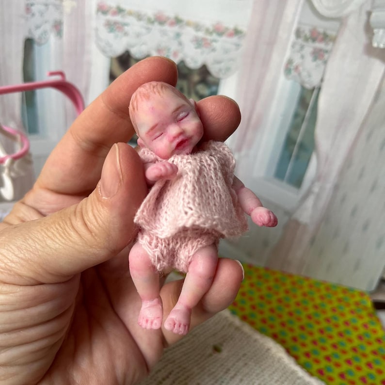 Mini silicone reborn baby doll 2,8 inch full body silicone Rose , painted, open mouth , cute realistic silicone baby doll by Kovalevadoll