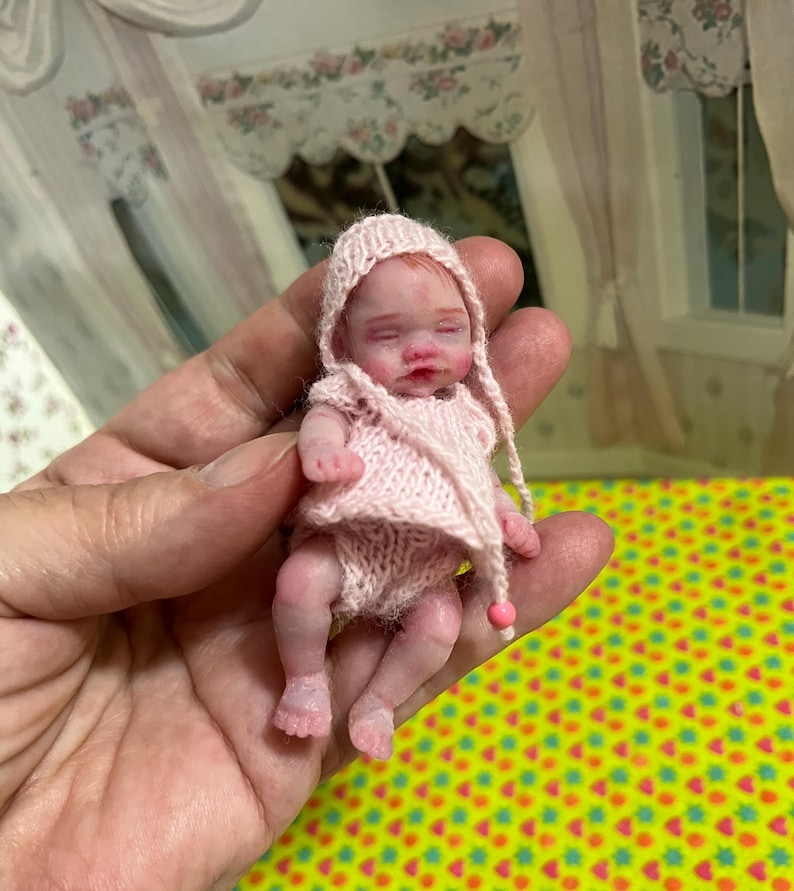 Mini silicone reborn baby doll 2,8 inch full body silicone Rose , painted, open mouth , cute realistic silicone baby doll by Kovalevadoll