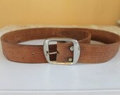 Vintage Genuine Leather Belt, Adjustable Belt, Brown Belt with Silver Tone Buckle from 1970s, Gift Idea