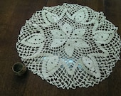 Vintage Cotton Handmade Small Table Cloth Doily from 1970s, Unique Round Ecru Crochet Table Cloth, Rustic Home Decor