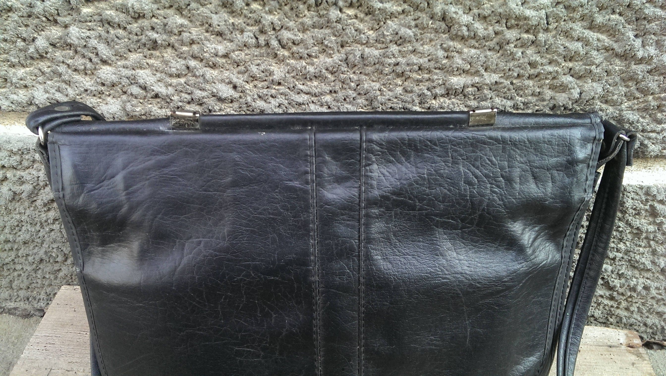 Vintage Black Leather Bag Large Shoulder Black Leather Bag Etsy
