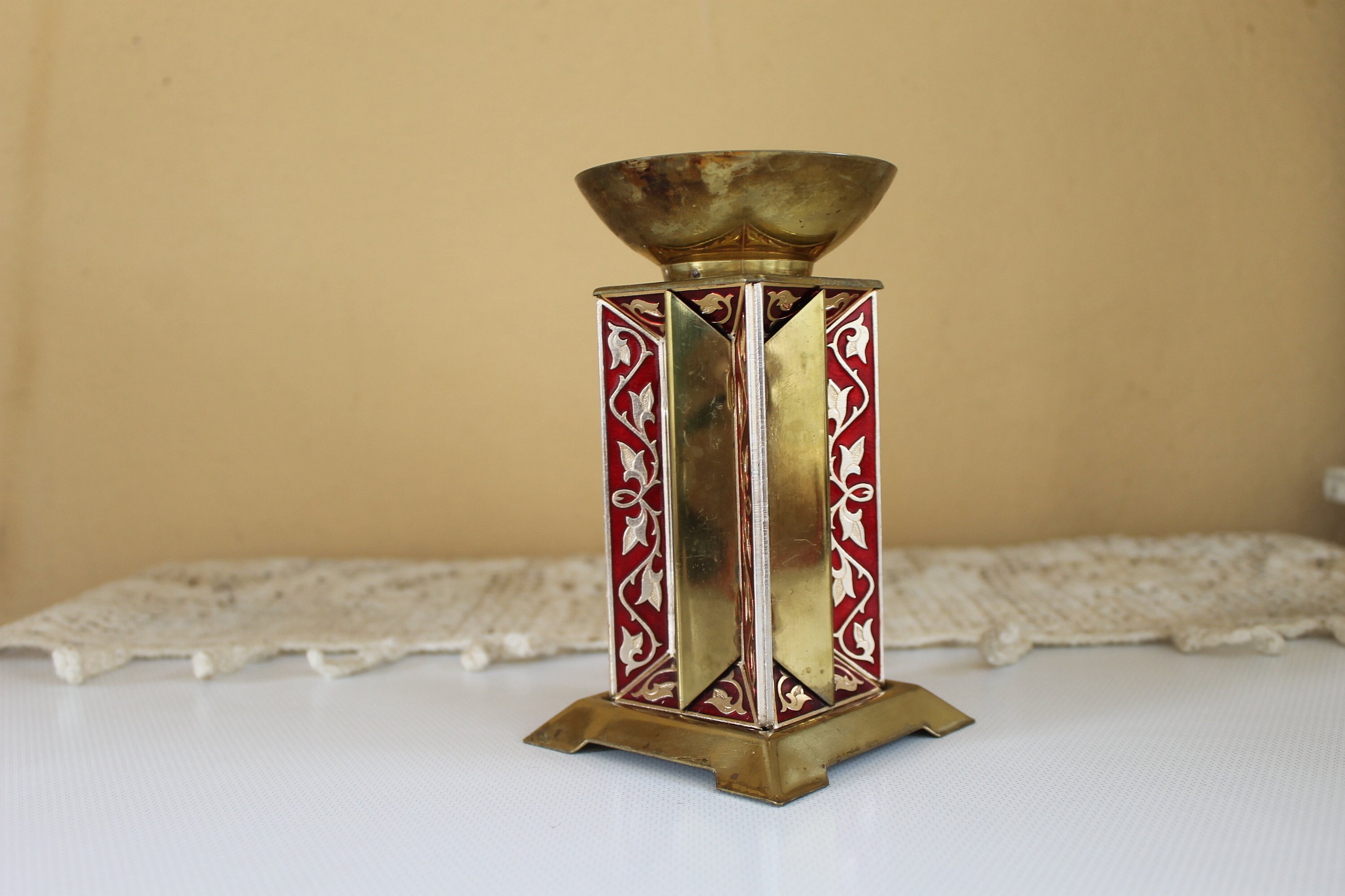 Vintage Candle Holder Gold Red Metal Candle Holder Russian Etsy UK