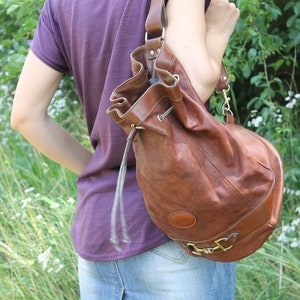 Vintage Backpack, Brown Real Leather Backpack, Lady Genuine Leather Backpack, Italian Everyday Rucksack, Lady Back Bag Purse, Gift for Her