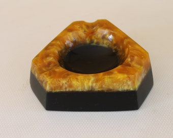 Vintage Ashtray, Lava Catalin Ashtray, Yellow Black Bakelite Ashtray