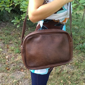 Vintage Brown Leather Bag, Shoulder Faux Leather Bag, Lady Bag with Strap from 1970s, Gift Idea image 2