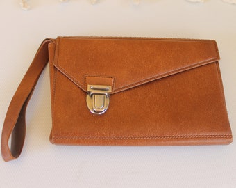 NEVER USED - Vintage Bag, Wrist Leatherette bag, Old Brown Hand Bag, Man Handbag, Small Handbag, Gentleman Bag Wallet from 1970s