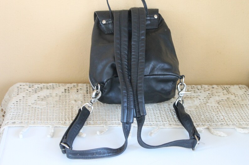 Black Real Leather Backpack Everyday Rucksack Vintage Backpack Lady Back Bag Purse Gift for Her Small Leather Backpack