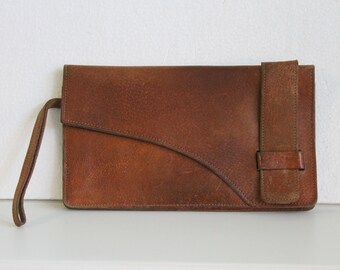 Bolso vintage, bolso de cuero real, bolso de noche para dama, cartera de bolso de mano de cuero beige, idea de regalo