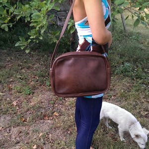 Vintage Brown Leather Bag, Shoulder Faux Leather Bag, Lady Bag with Strap from 1970s, Gift Idea image 1