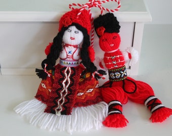 Martenitsa, Vintage Doll, Handmade Red and White Yarn Doll, Rustic Home Decor, Gift Idea