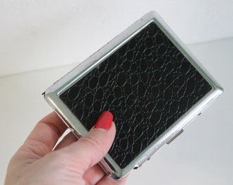 Vintage Cigarette Case, Black Double Sided Cigarette Case, Leather Case, Gift for Smokers