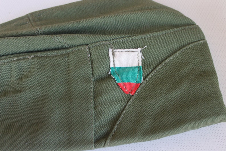 Unused Soldier/'s hat with leather lining Green Canvas Hat from 1970s Military Army Soldier/'s Hat Vintage Hat