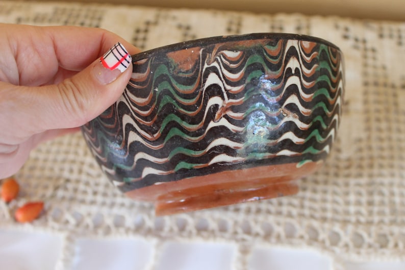 Rustic Home Decor Glazed Clay Bowl Antique Bowl Antique Dish Hand painted Ceramic Bowl Bulgarian Troyan Pottery