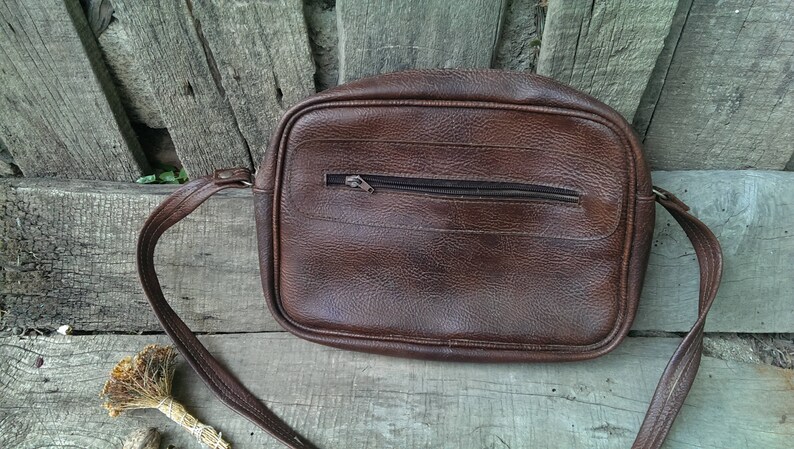 Vintage Brown Leather Bag, Shoulder Faux Leather Bag, Lady Bag with Strap from 1970s, Gift Idea image 5