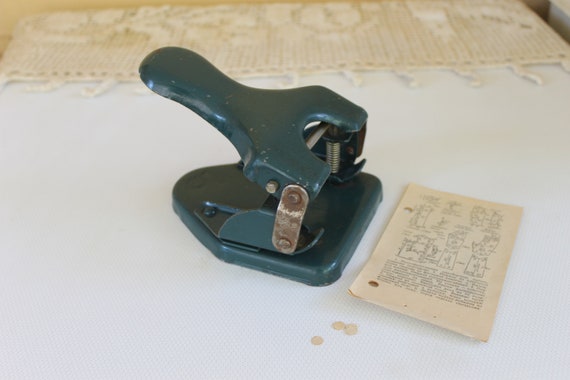 Antique Perforator, Two Hole Paper Punch, Old Perforator, Green