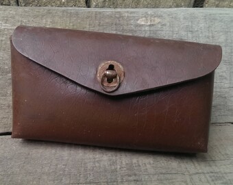 Vintage Soviet Bicycle Bag, Distressed Brown Genuine Leather Small Bag Box, Antique Bag, Retro Bike Accessory, Tool Bag, Storage, Soviet Era
